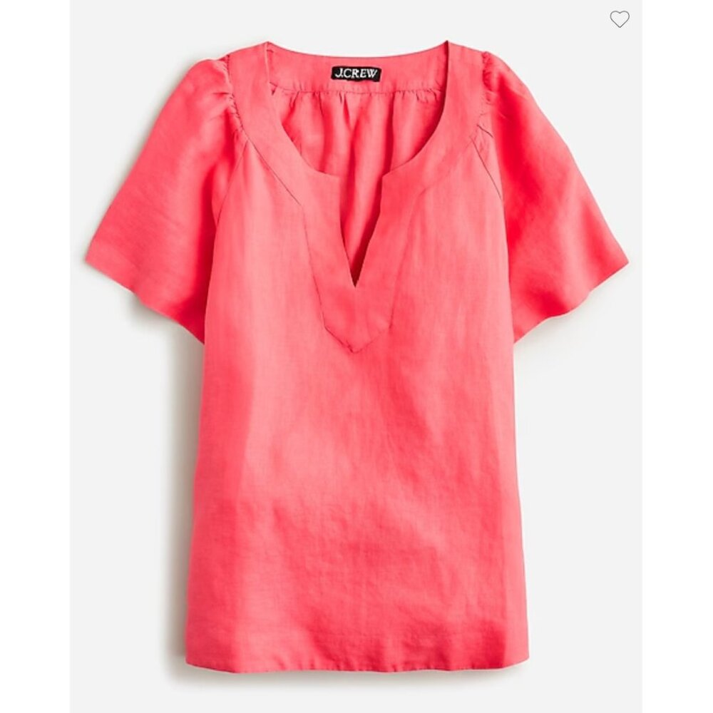 NEW! J. Crew Flutter-Sleeve Linen V-Neck Top, Color: Brilliant Papaya, Size XXS - Picture 2 of 8